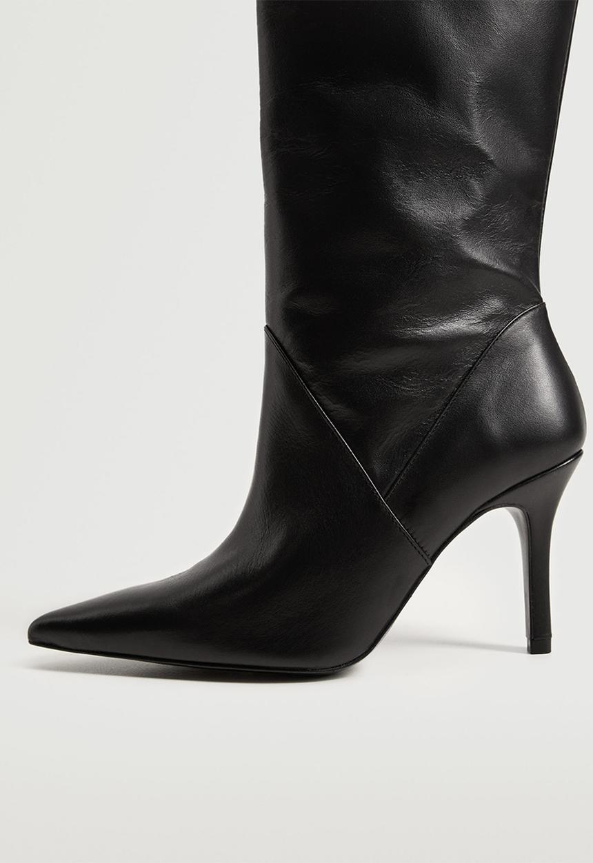 MANGO - Rosa leather high heel boot - black
