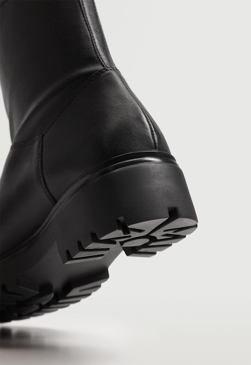 MANGO - Strechy leather serrated sole ankle boot - black
