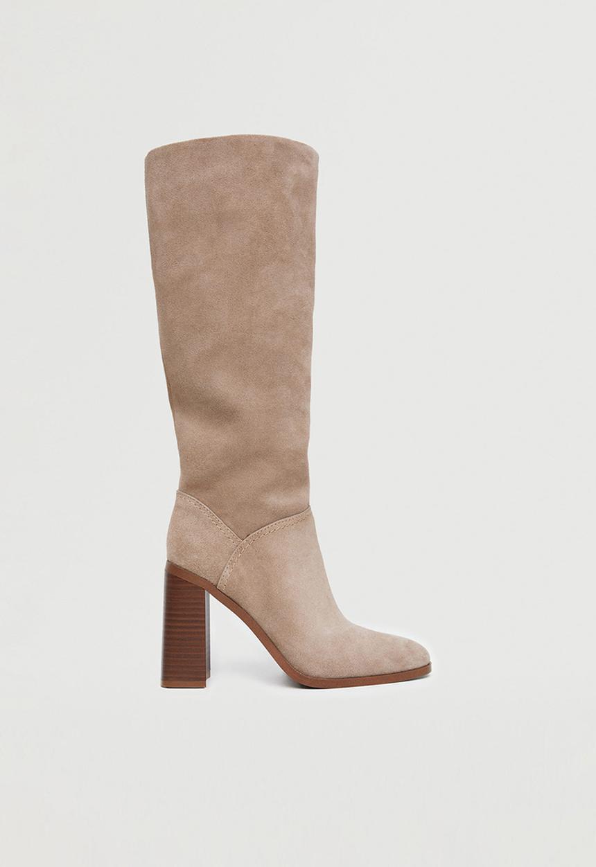 MANGO - Moira leather boot with tall leg - light / pastel grey