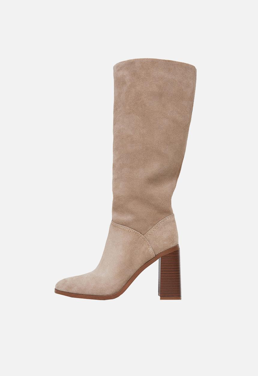 MANGO - Moira leather boot with tall leg - light / pastel grey
