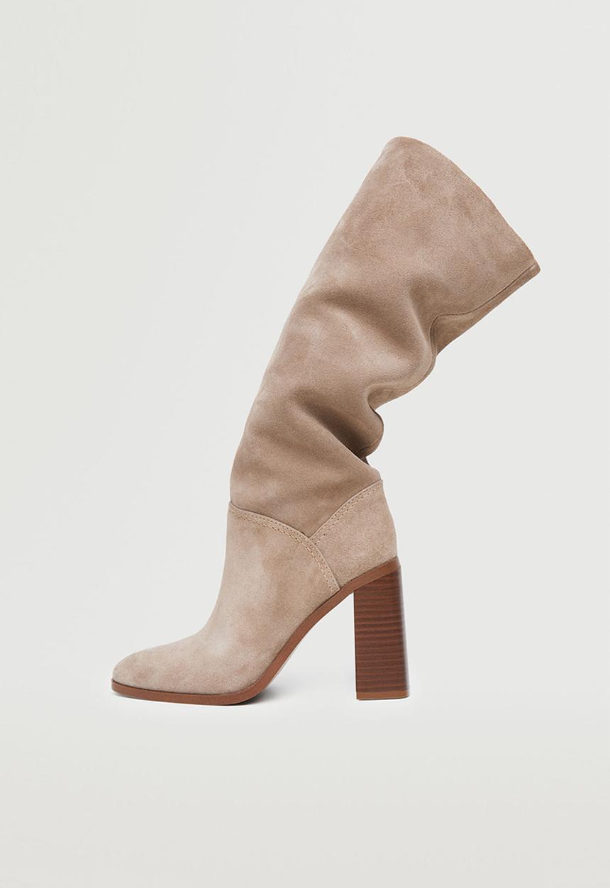 MANGO - Moira leather boot with tall leg - light / pastel grey