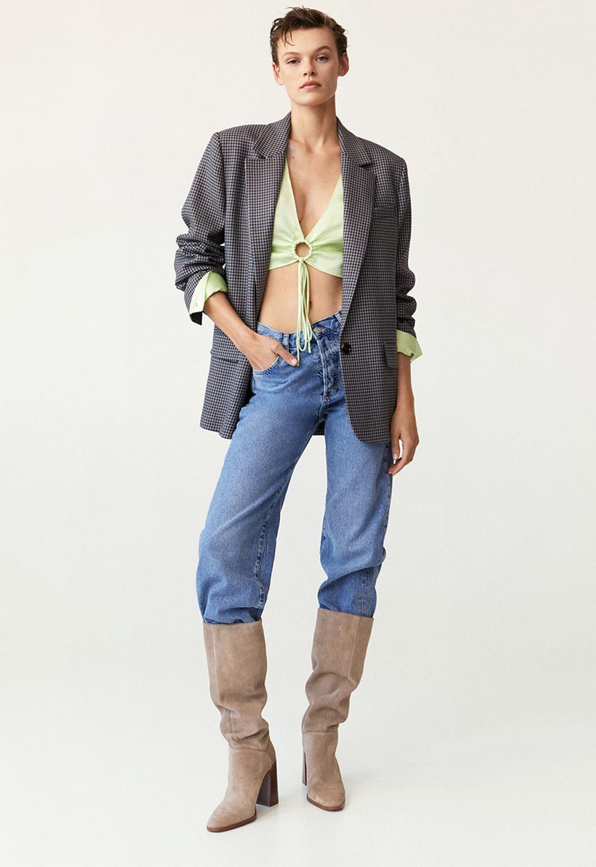 MANGO - Moira leather boot with tall leg - light / pastel grey