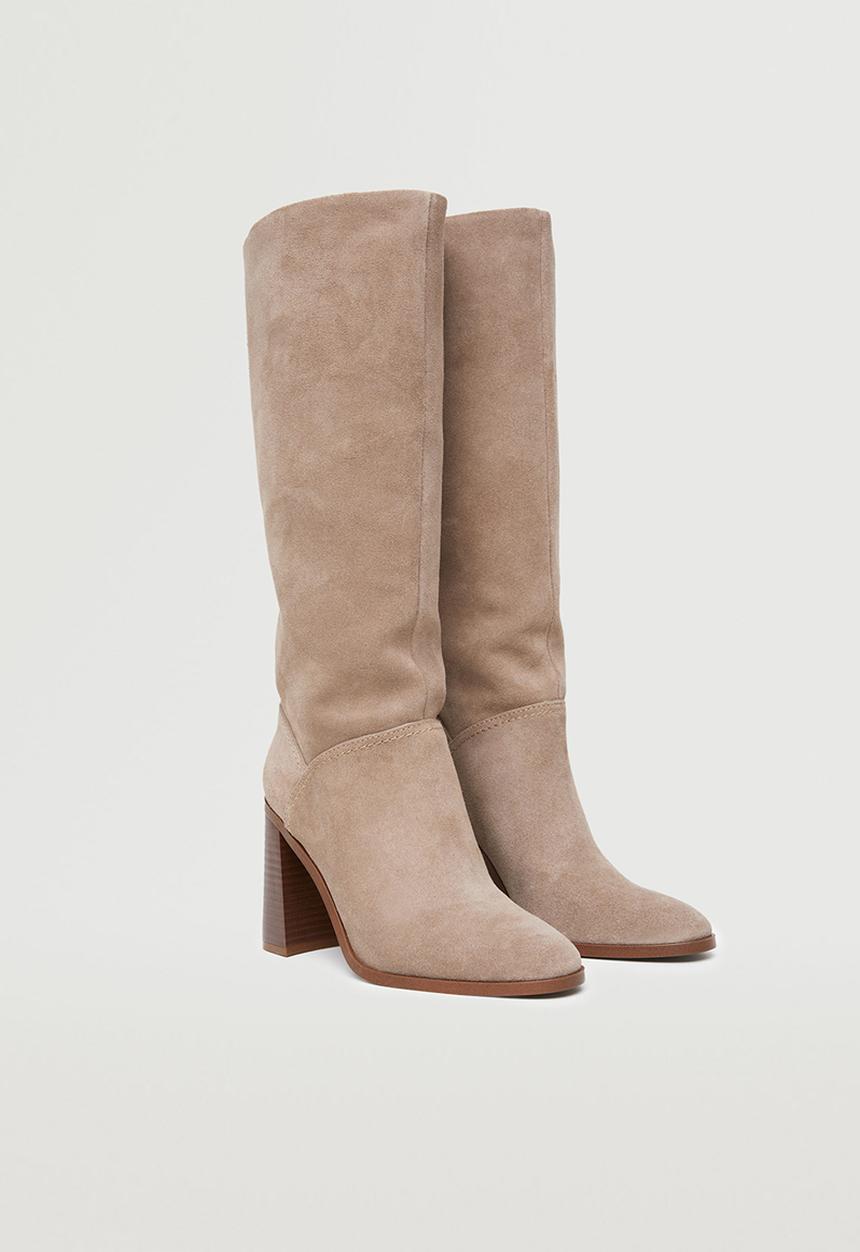 MANGO - Moira leather boot with tall leg - light / pastel grey