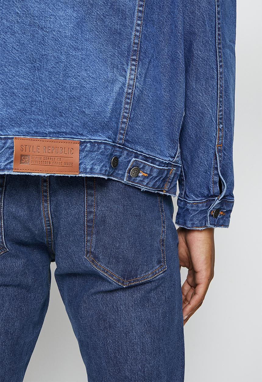 STYLE REPUBLIC - Denim trucker jacket with rips - mid blue
