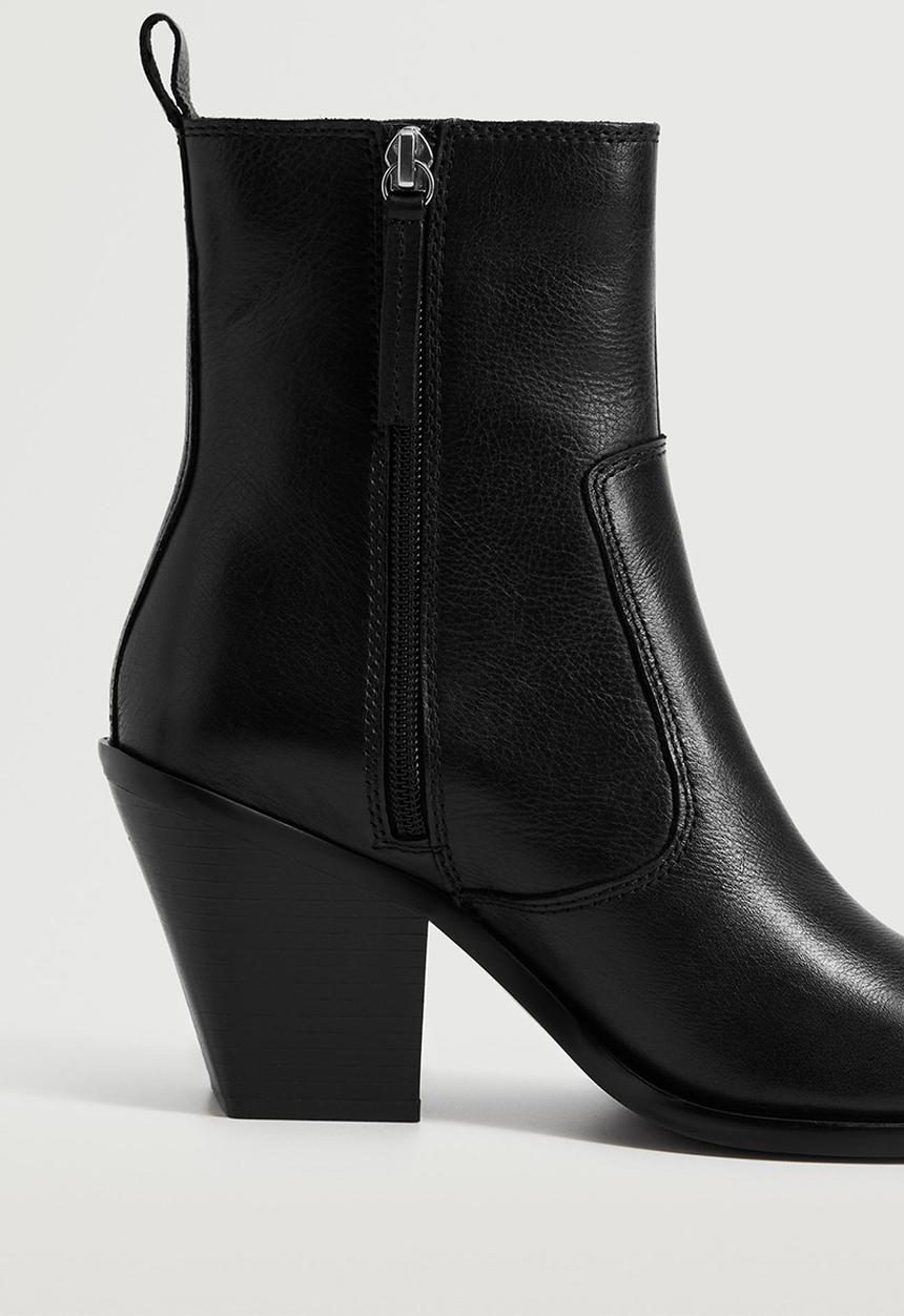 MANGO - Rodeo leather ankle boot - black