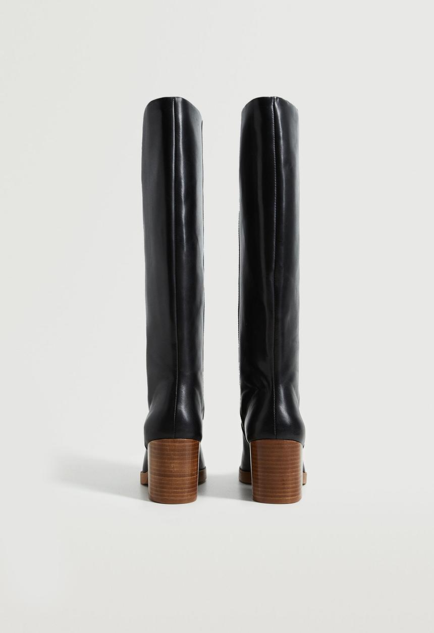 MANGO - Horse riding leather heel boot - black