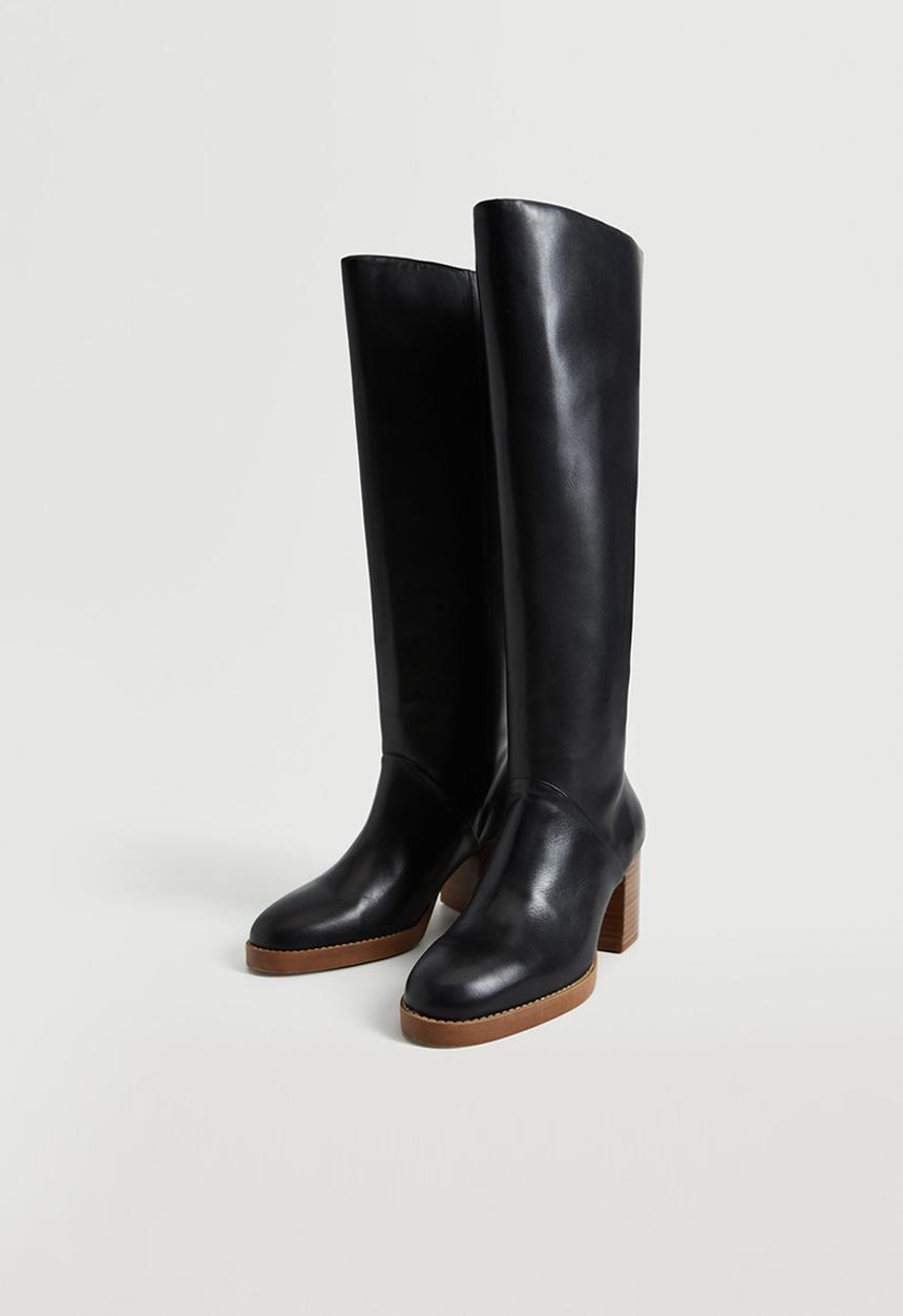 MANGO - Horse riding leather heel boot - black