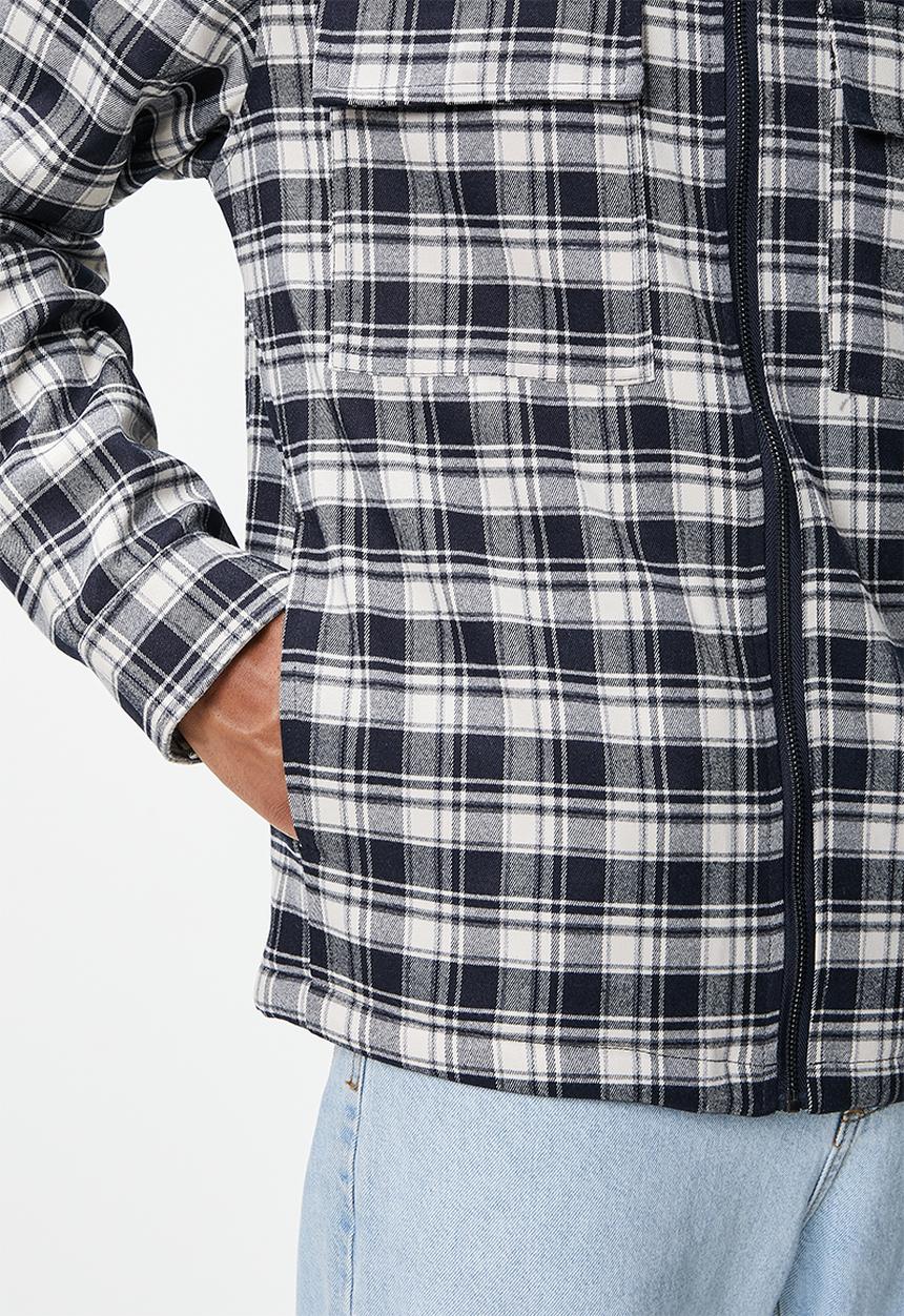 STYLE REPUBLIC - Check sherpa lined utility jacket - navy & white 