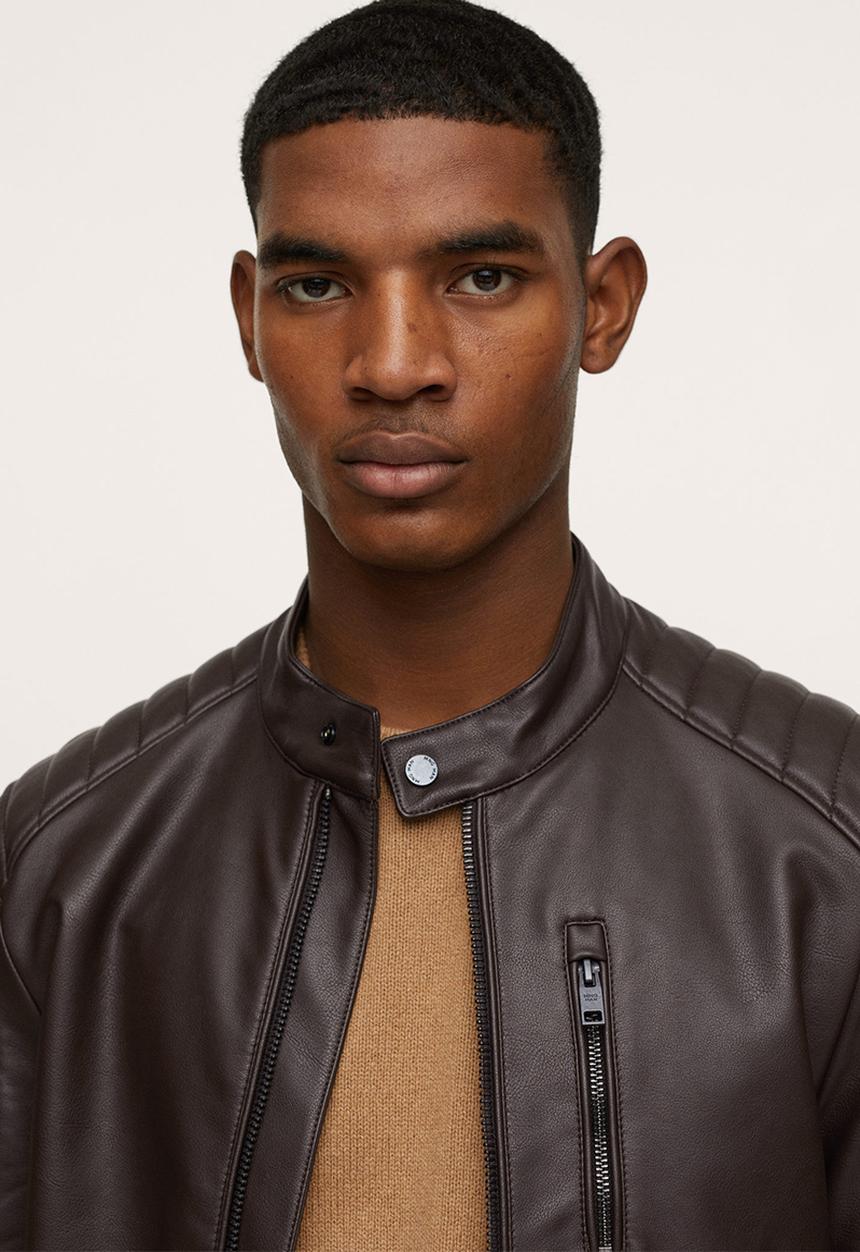 MANGO - Joseno Faux-Leather Biker Jacket - brown