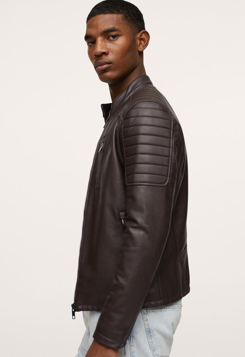 MANGO - Joseno Faux-Leather Biker Jacket - brown