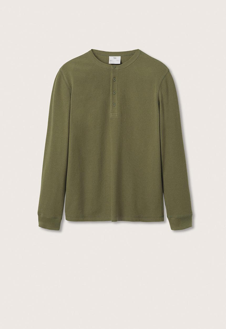 MANGO - Oliver Henley collar long-sleeved t-shirt - Khaki