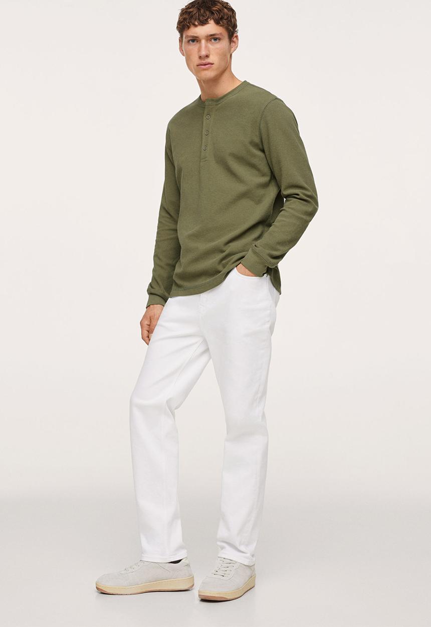 MANGO - Oliver Henley collar long-sleeved t-shirt - Khaki