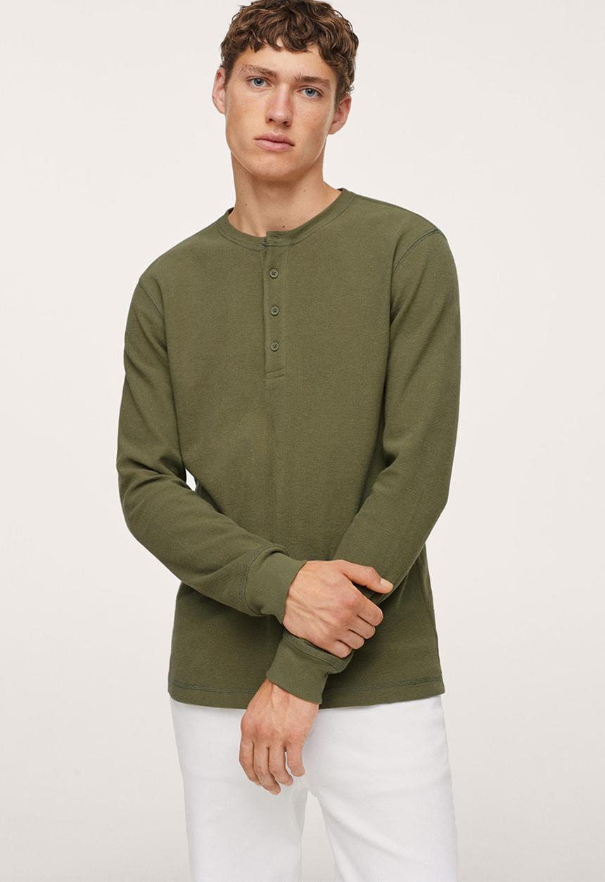 MANGO - Oliver Henley collar long-sleeved t-shirt - Khaki