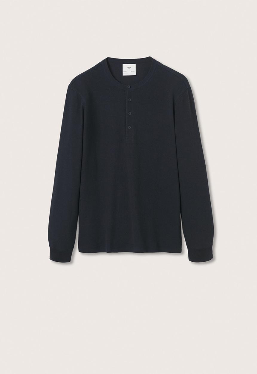 MANGO - Oliver Henley collar long-sleeved t-shirt- Navy