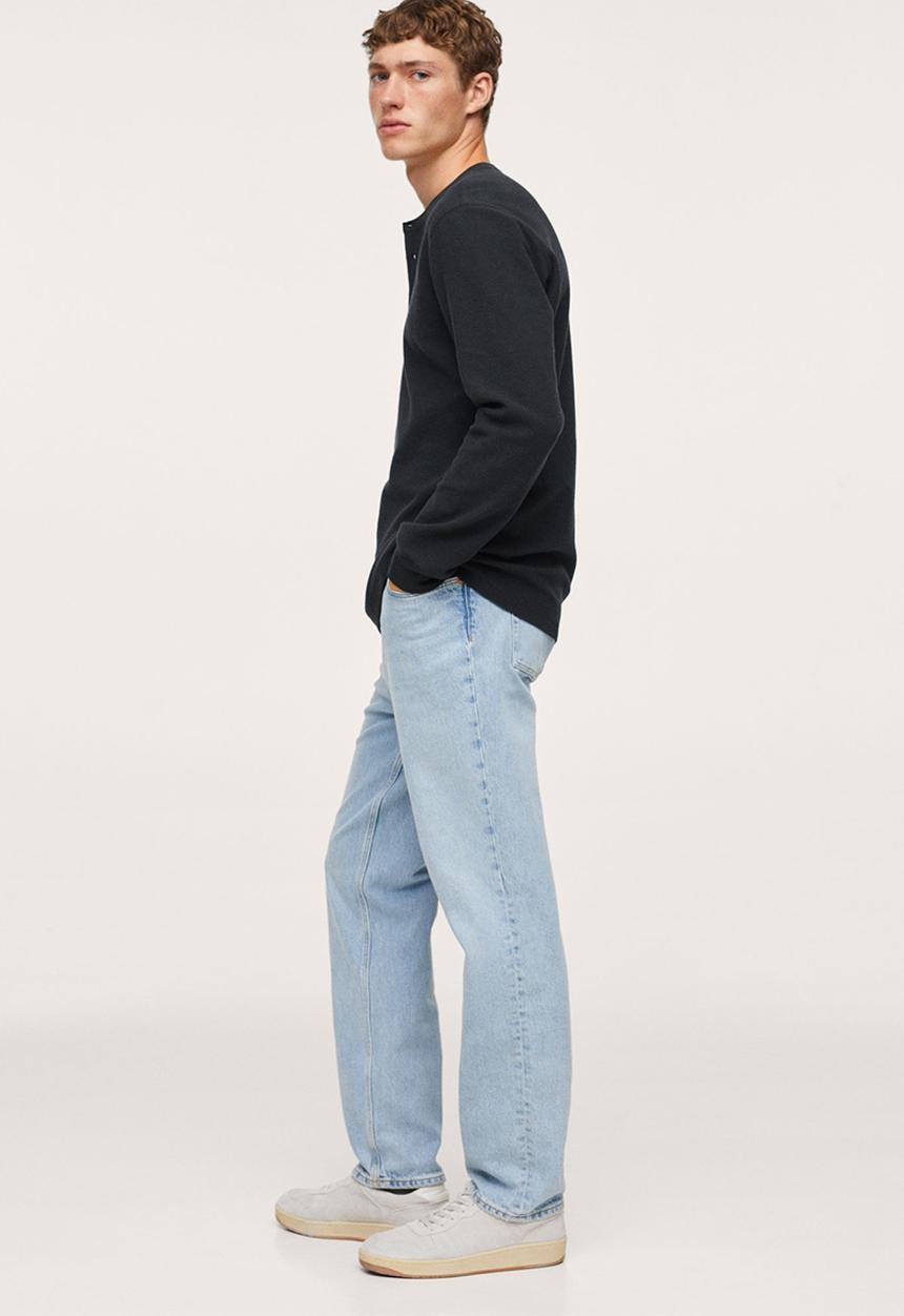 MANGO - Oliver Henley collar long-sleeved t-shirt- Navy