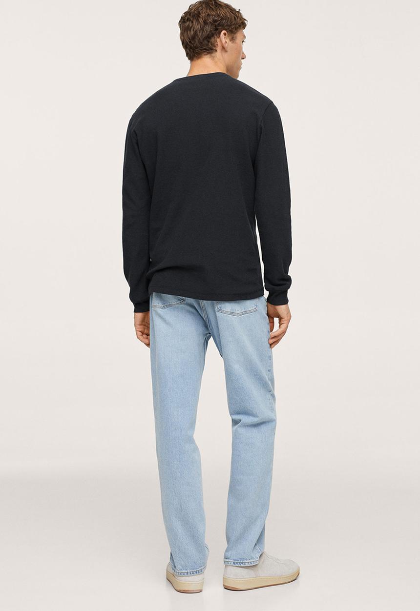 MANGO - Oliver Henley collar long-sleeved t-shirt- Navy