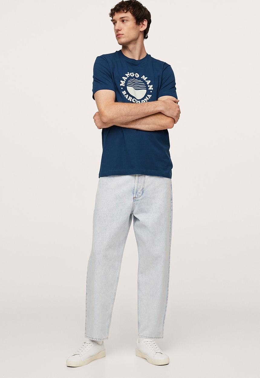 MANGO - Logo he cotton t-shirt  - navy