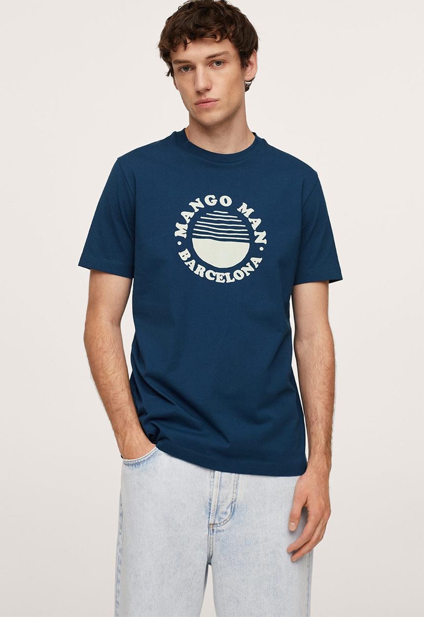 MANGO - Logo he cotton t-shirt  - navy