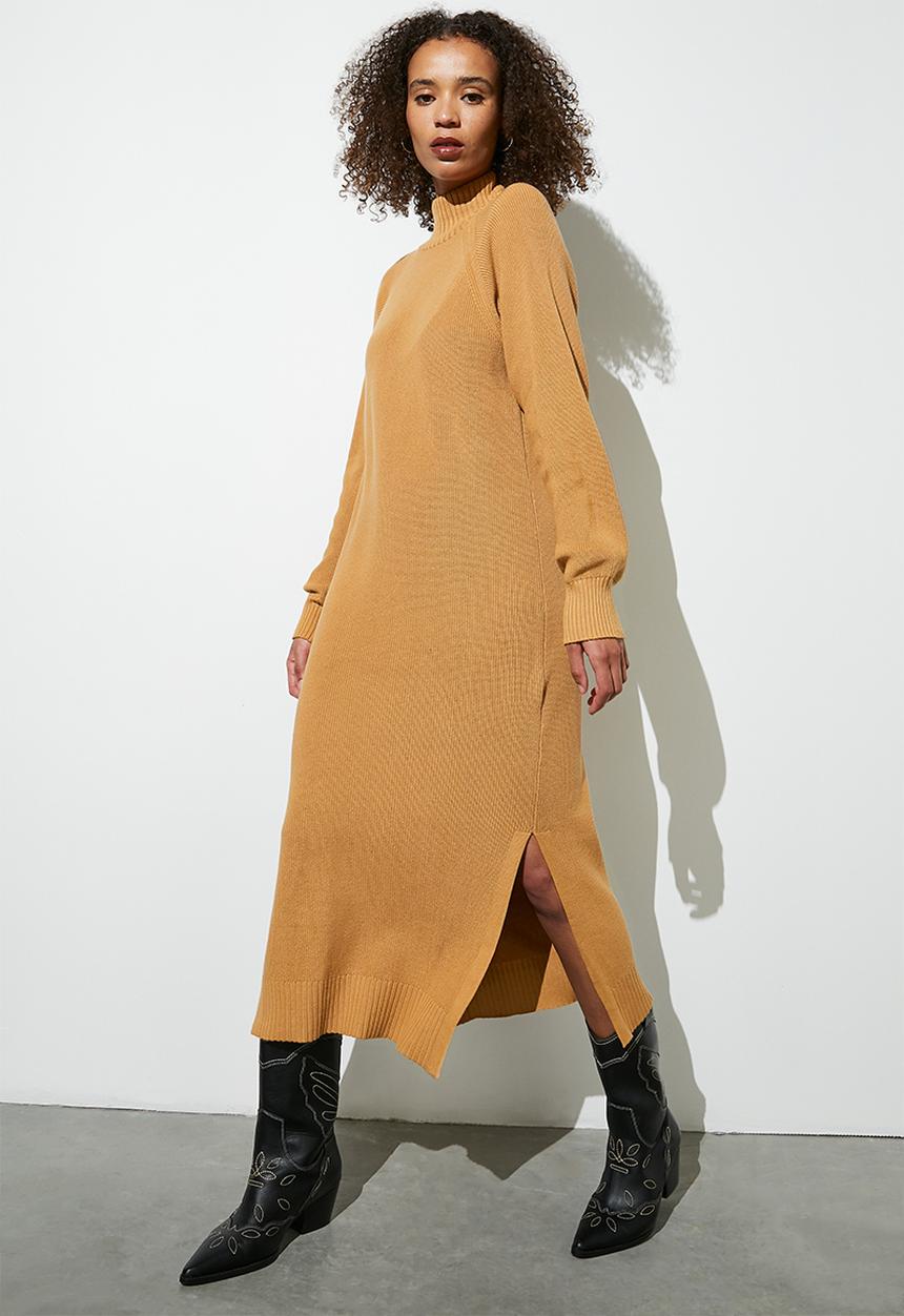 Superbalist - Organic cotton knitwear ribbed midi dress - camel