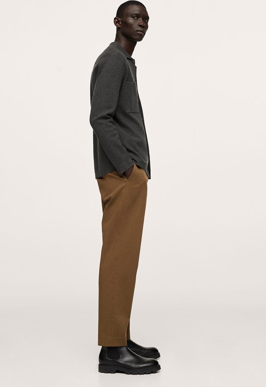 MANGO - Soller Elastic waist cotton Trousers - Mid Brown
