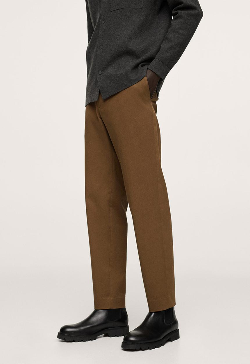 MANGO - Soller Elastic waist cotton Trousers - Mid Brown