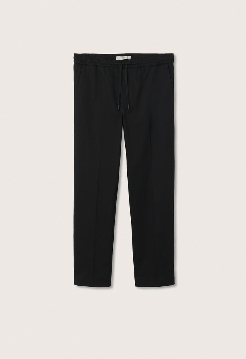 MANGO - Soller Elastic waist cotton Trousers- Black
