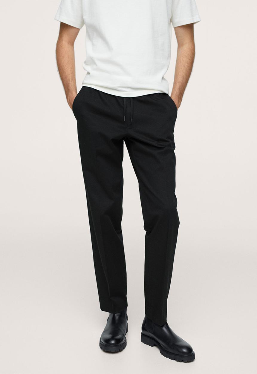 MANGO - Soller Elastic waist cotton Trousers- Black