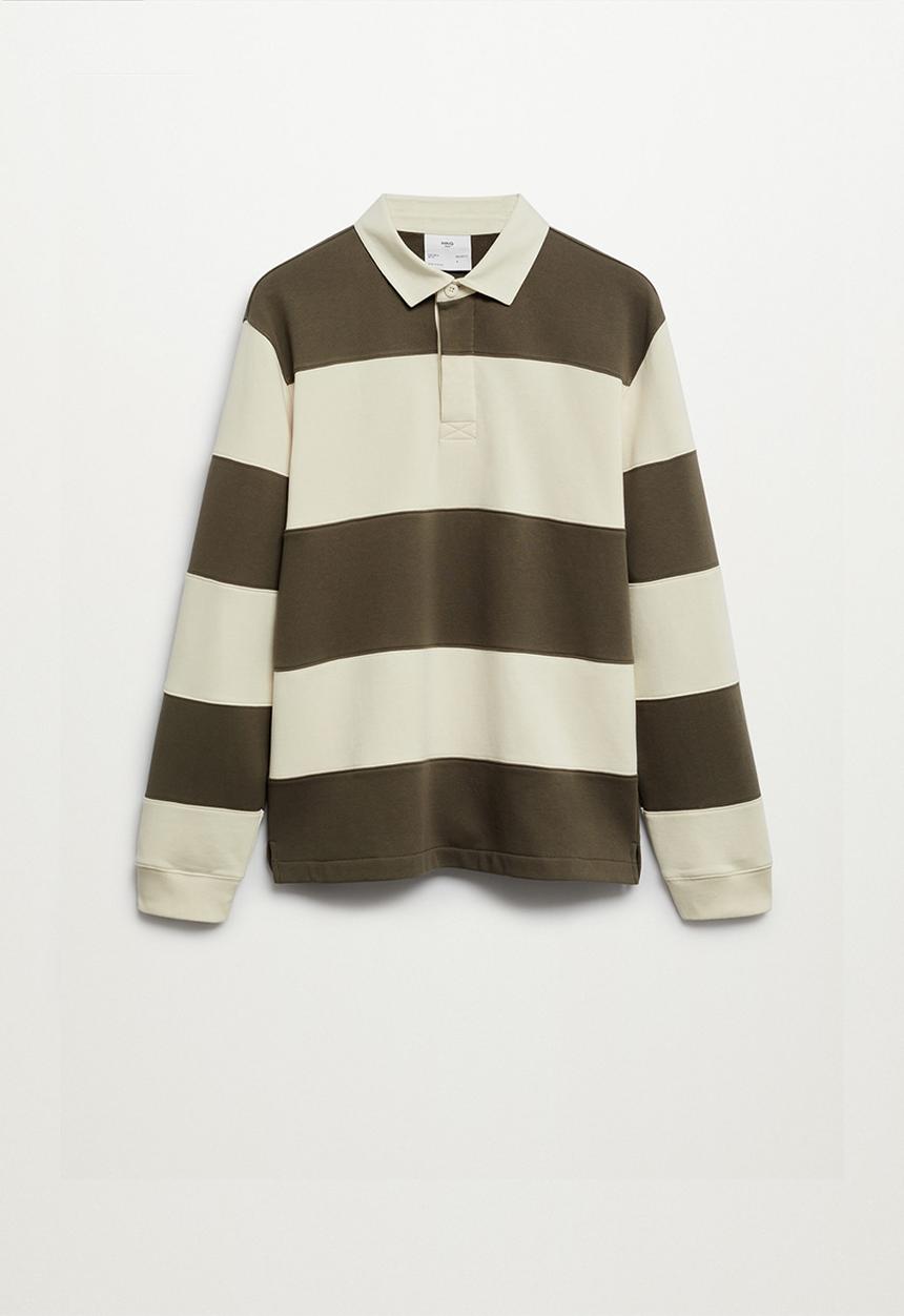 MANGO - Llosa Relaxed Colourblock polo shirt- khaki & stone