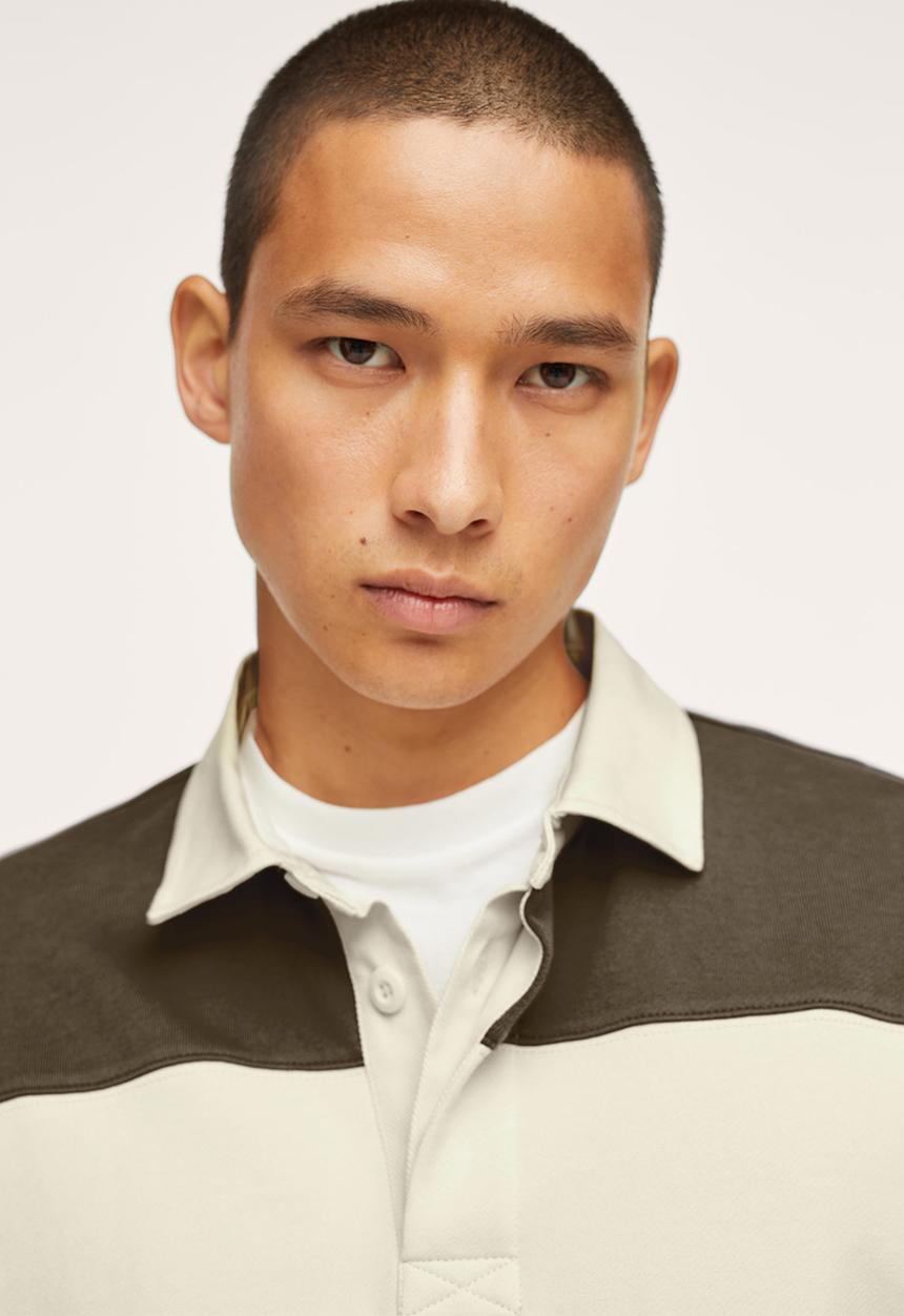 MANGO - Llosa Relaxed Colourblock polo shirt- khaki & stone
