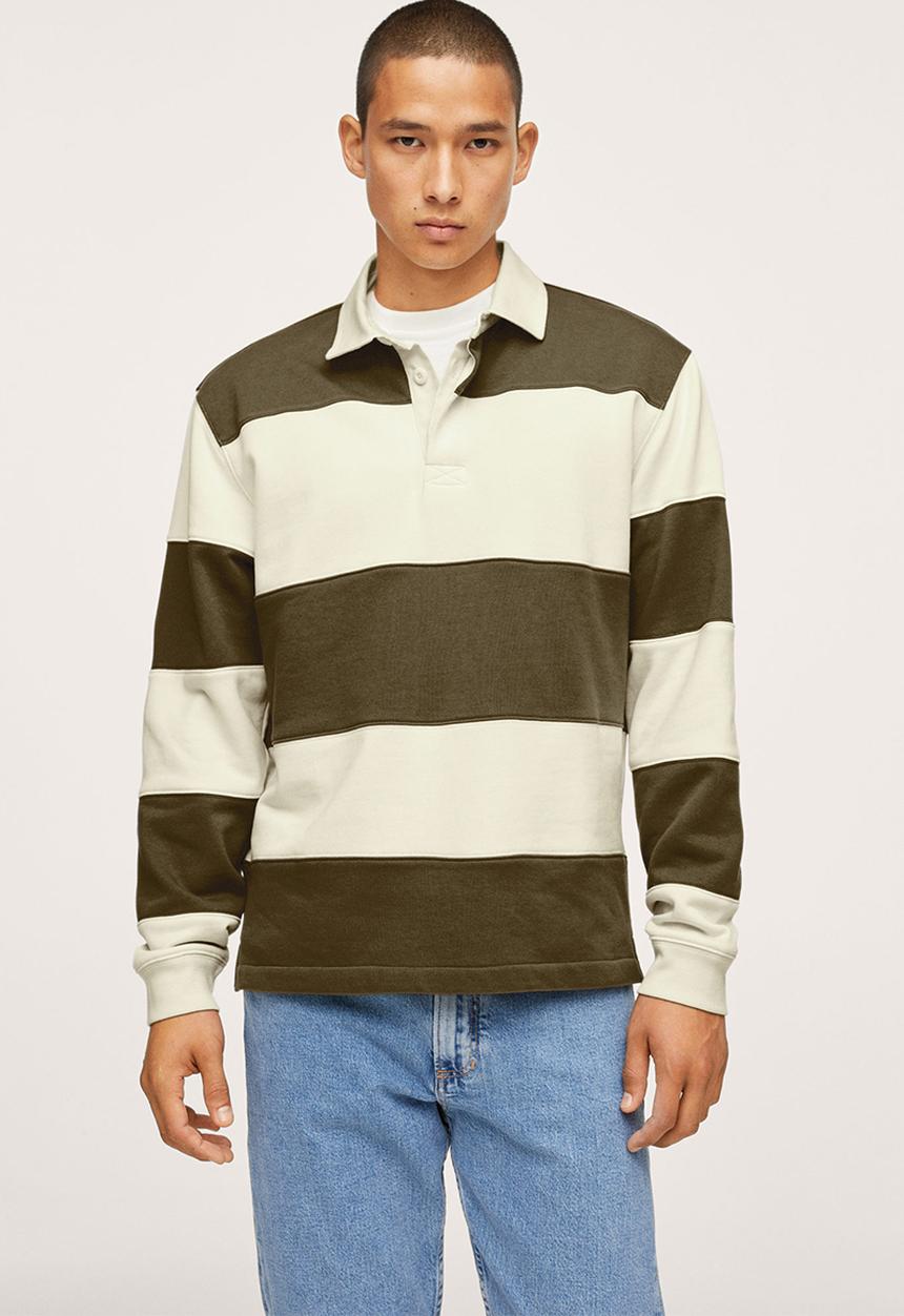 MANGO - Llosa Relaxed Colourblock polo shirt- khaki & stone