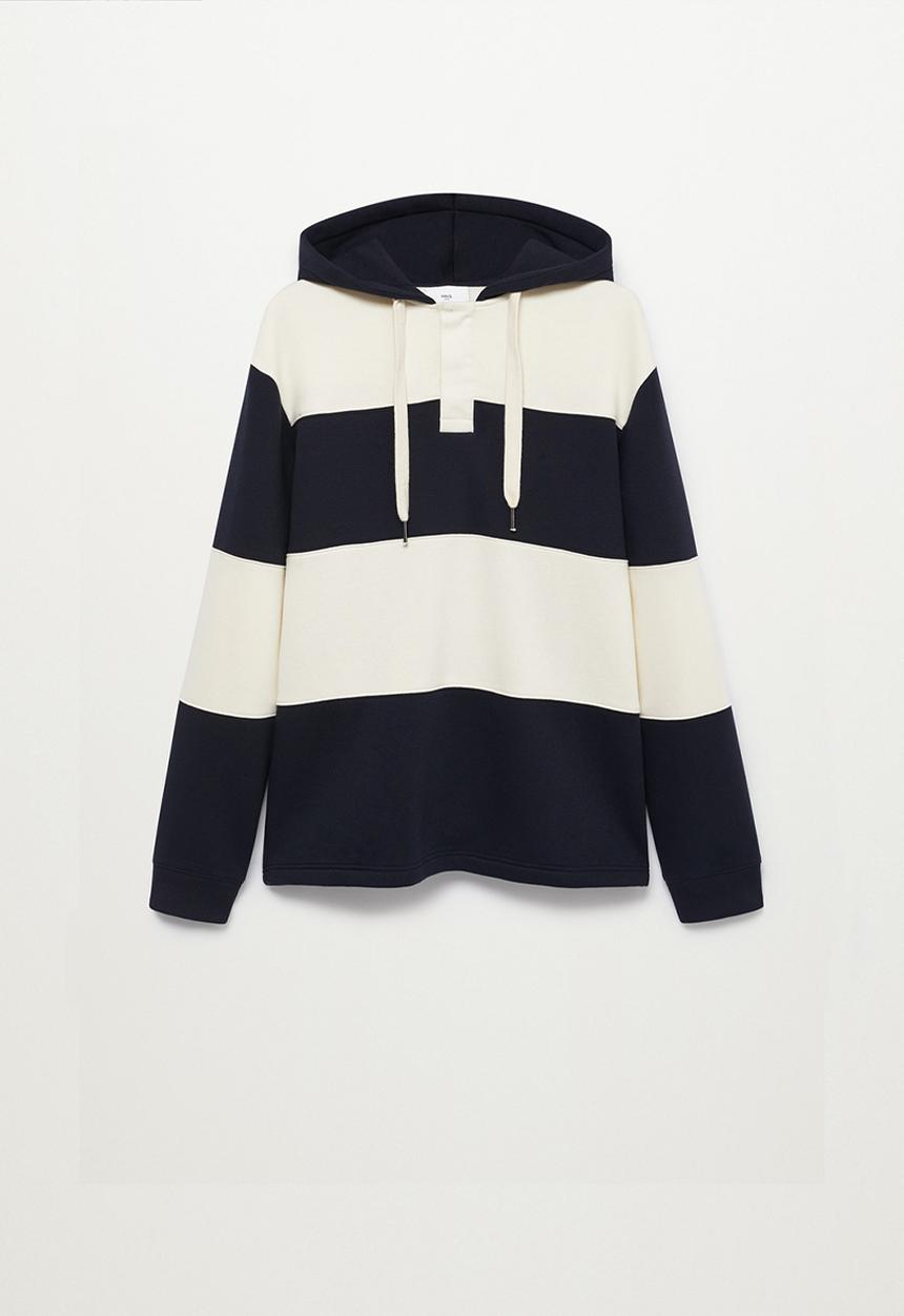 MANGO - Sweatshirt Andrew Colourblock Hoodie- Navy & White