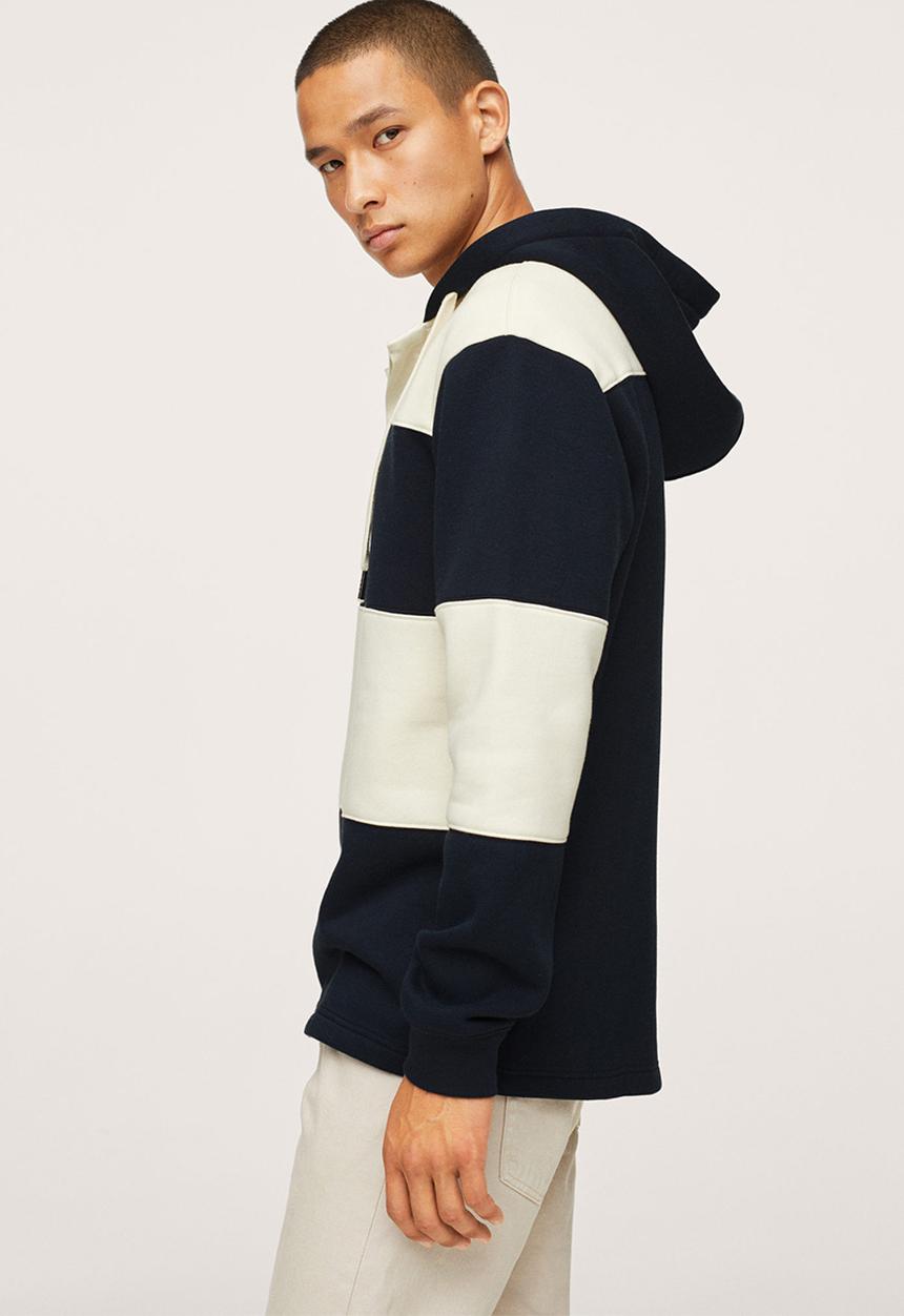 MANGO - Sweatshirt Andrew Colourblock Hoodie- Navy & White