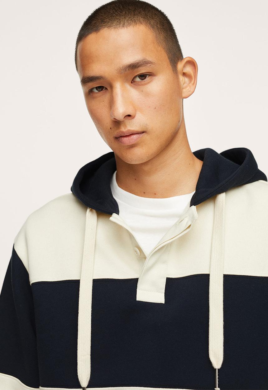MANGO - Sweatshirt Andrew Colourblock Hoodie- Navy & White