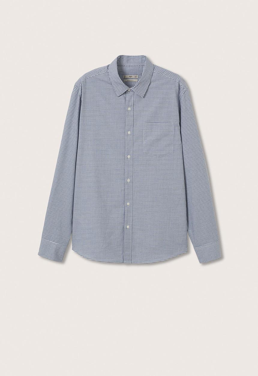MANGO - Vichy Gingham check cotton Shirt - Mid Blue
