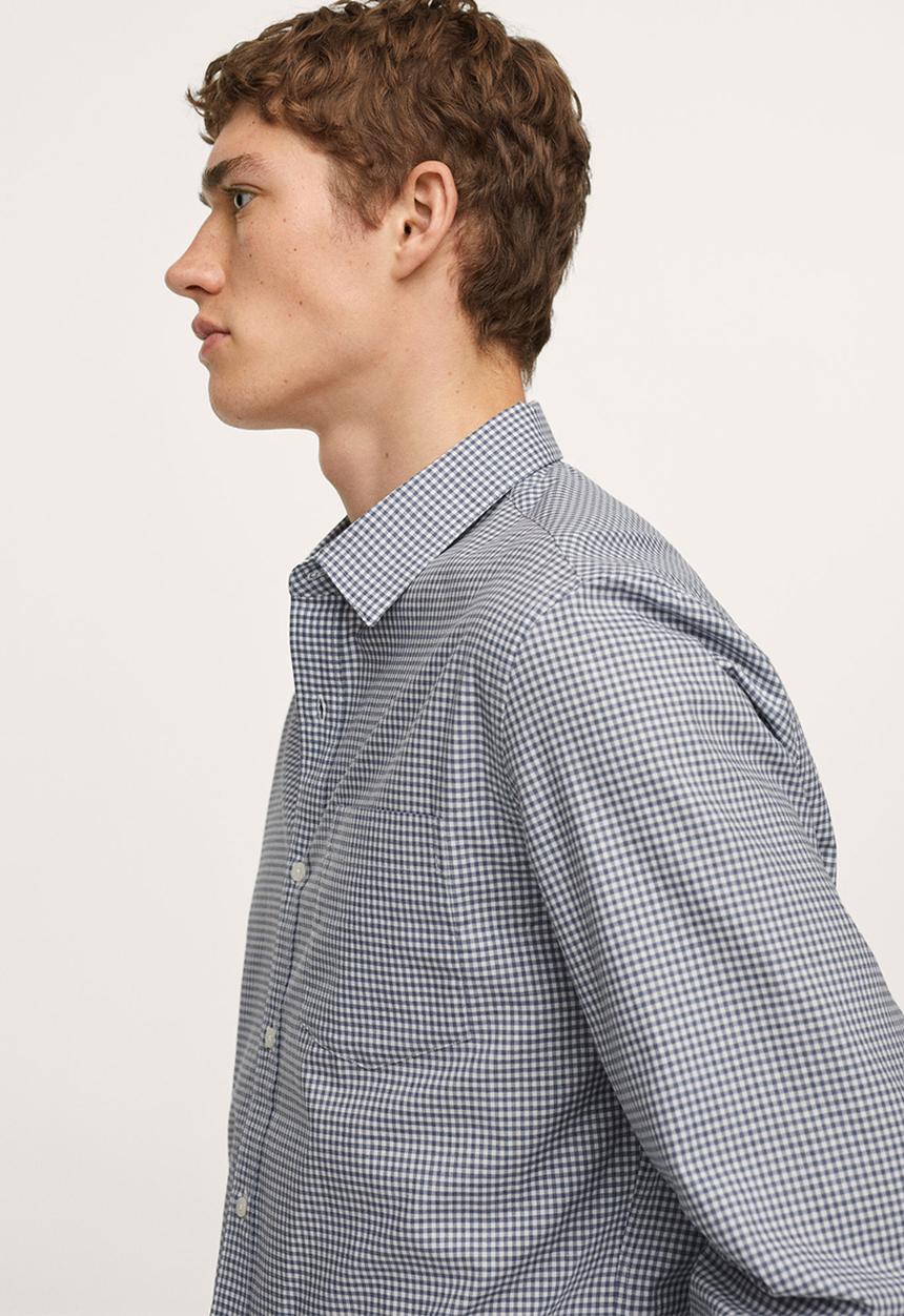 MANGO - Vichy Gingham check cotton Shirt - Mid Blue