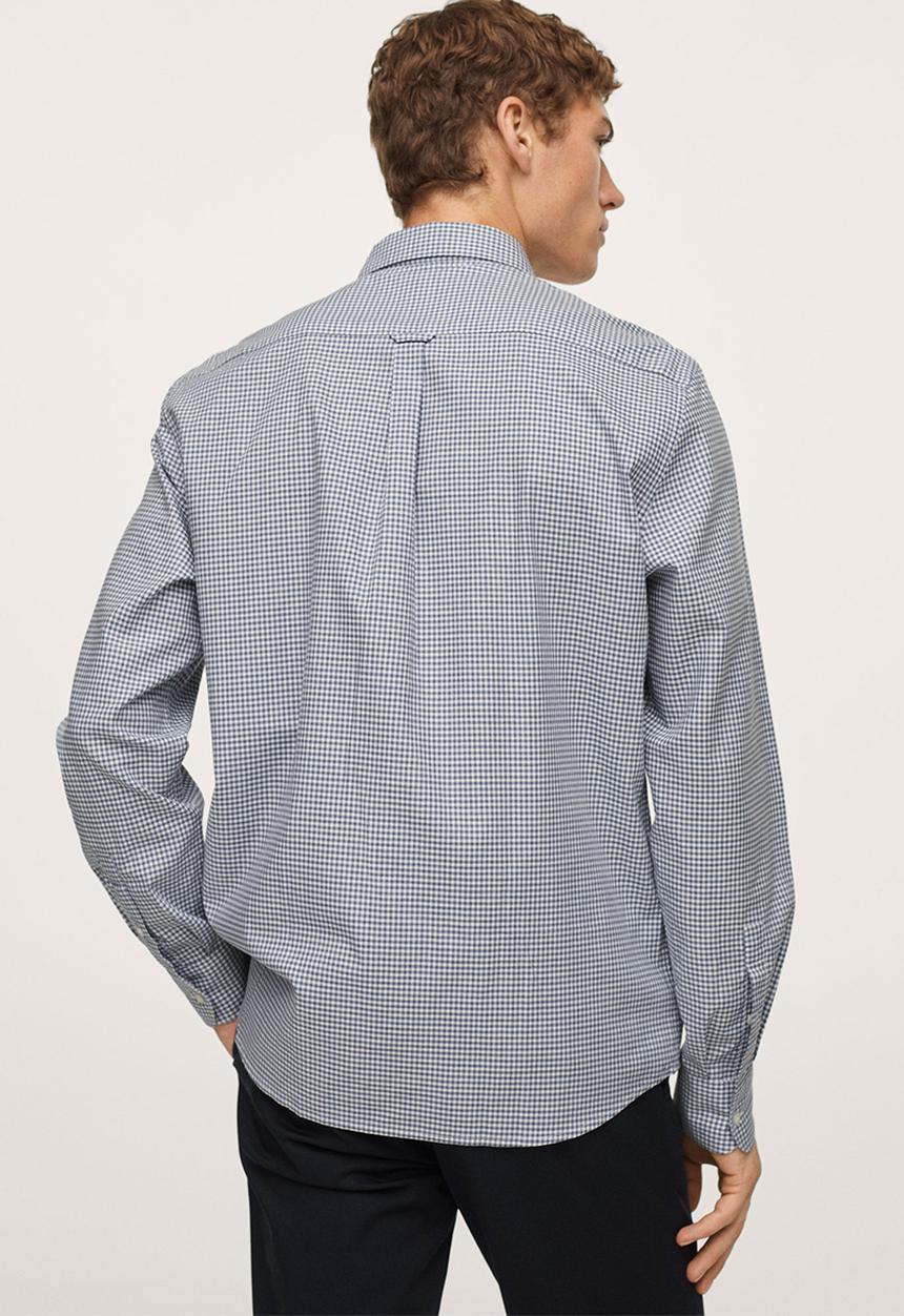 MANGO - Vichy Gingham check cotton Shirt - Mid Blue