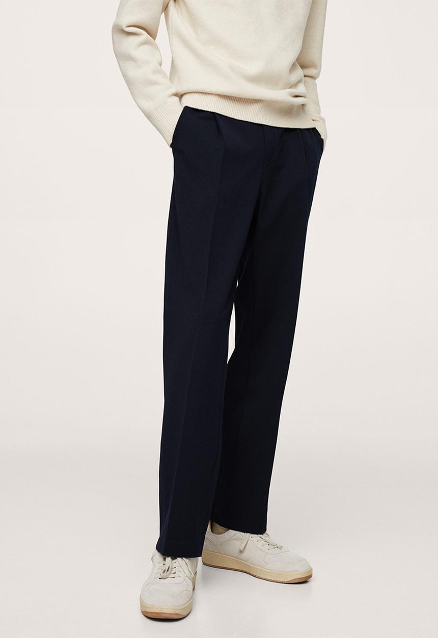 MANGO - Inca  Loose-fit pleated Trousers- Navy