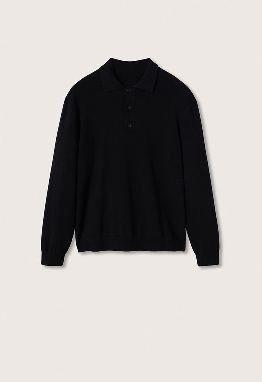 MANGO - Magnump Long-sleeve Knitted Polo Shirt - Black