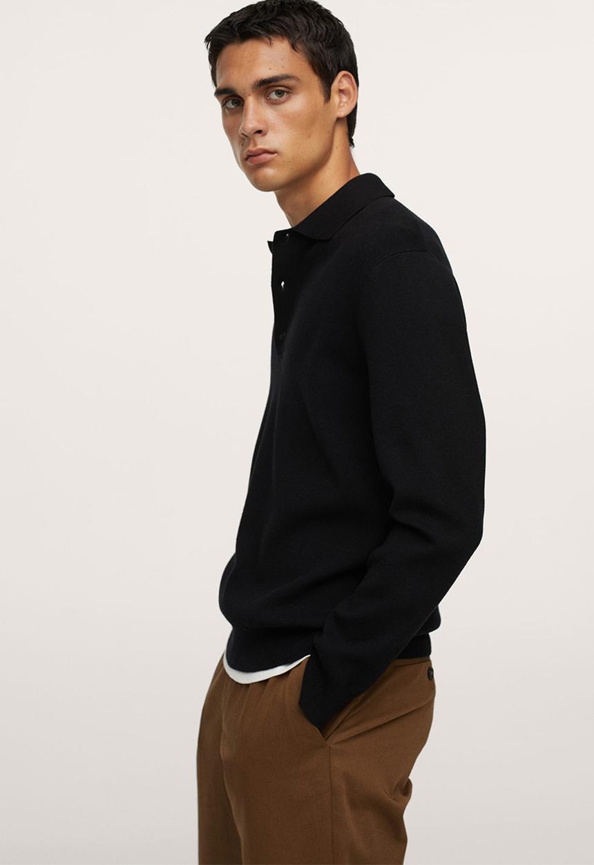 MANGO - Magnump Long-sleeve Knitted Polo Shirt - Black
