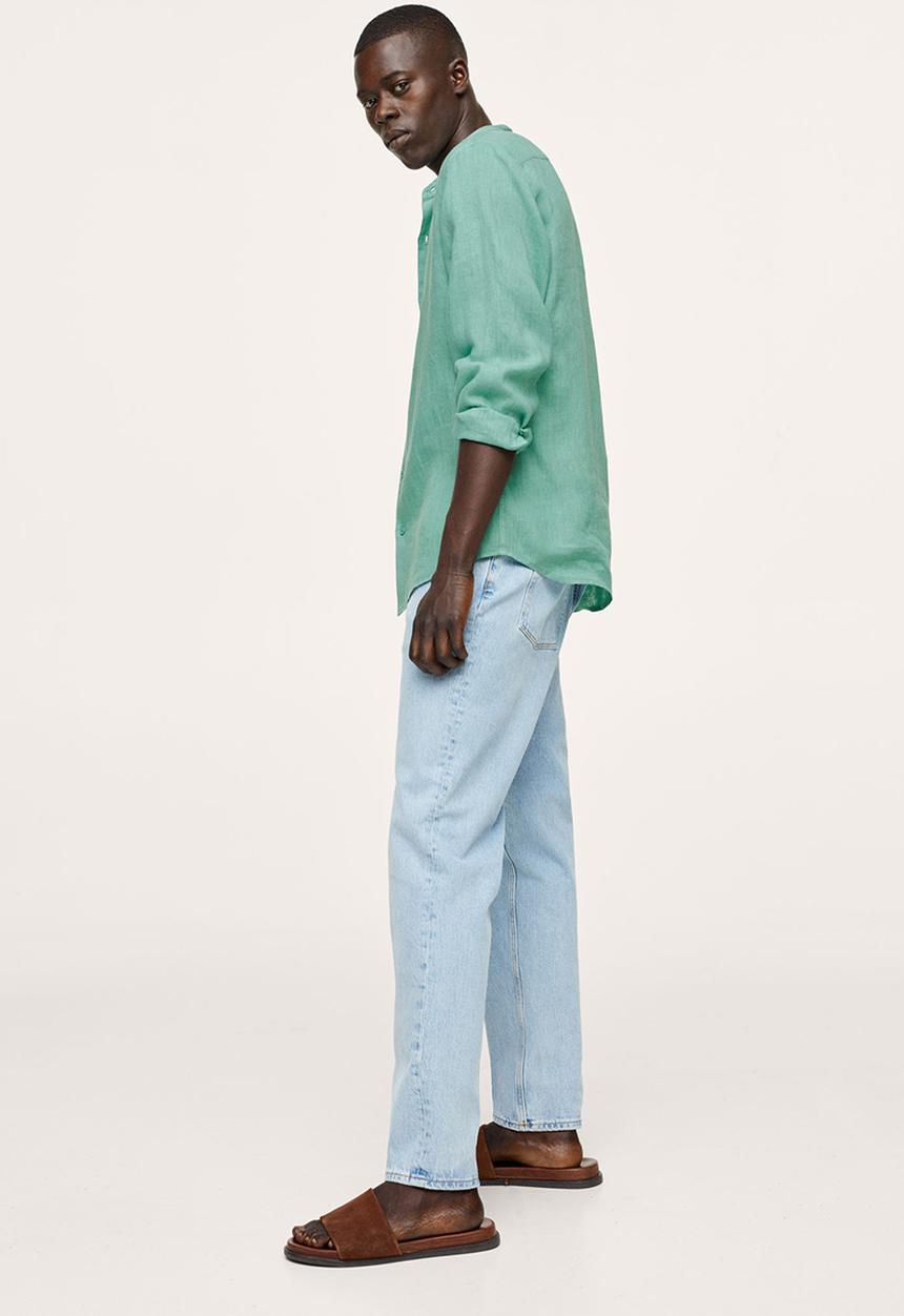 MANGO - Calcuta Regular-fit Mao Collar Linen Shirt  - Green
