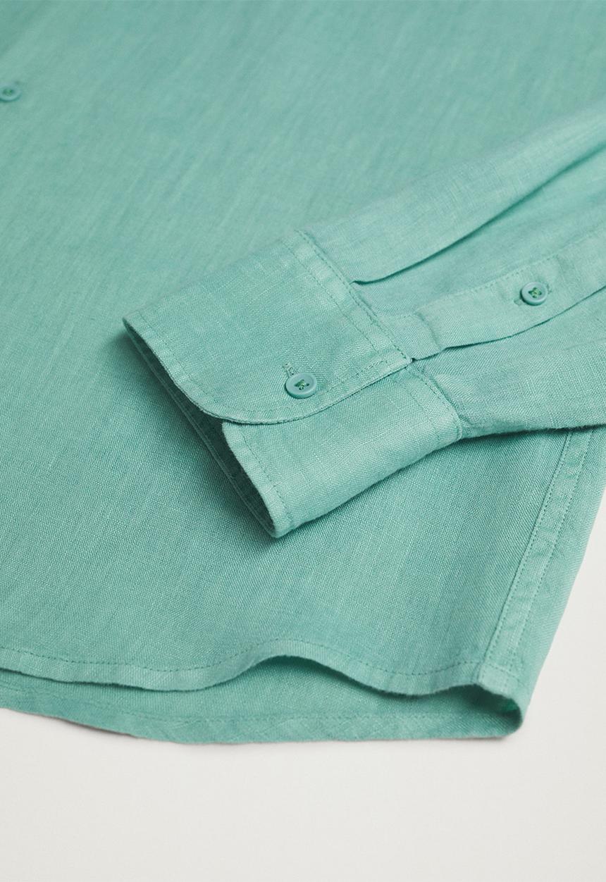 MANGO - Calcuta Regular-fit Mao Collar Linen Shirt  - Green