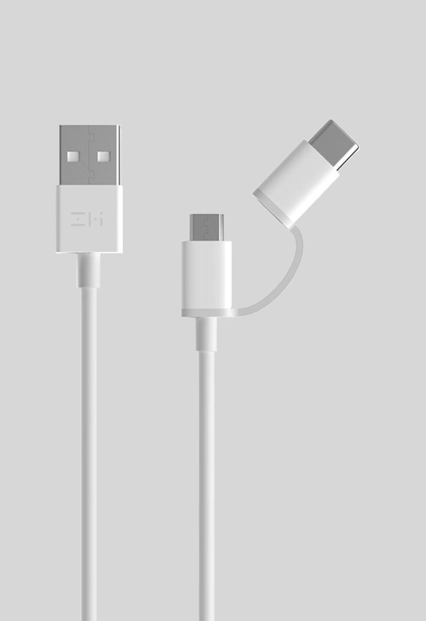 ZMI - 2in1 usb type-a to microusb/type-c  cable - white