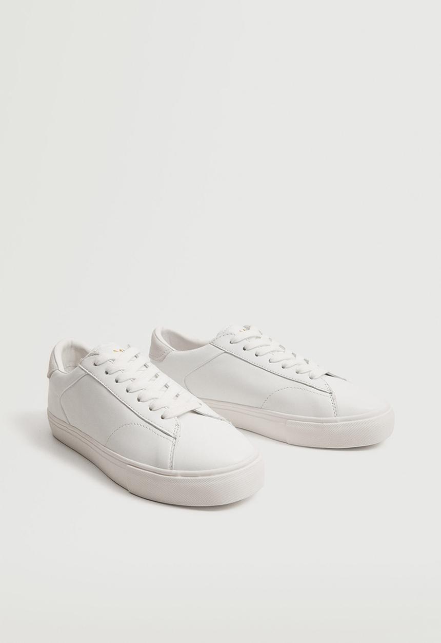MANGO - Metro leather lace-up sneaker - white