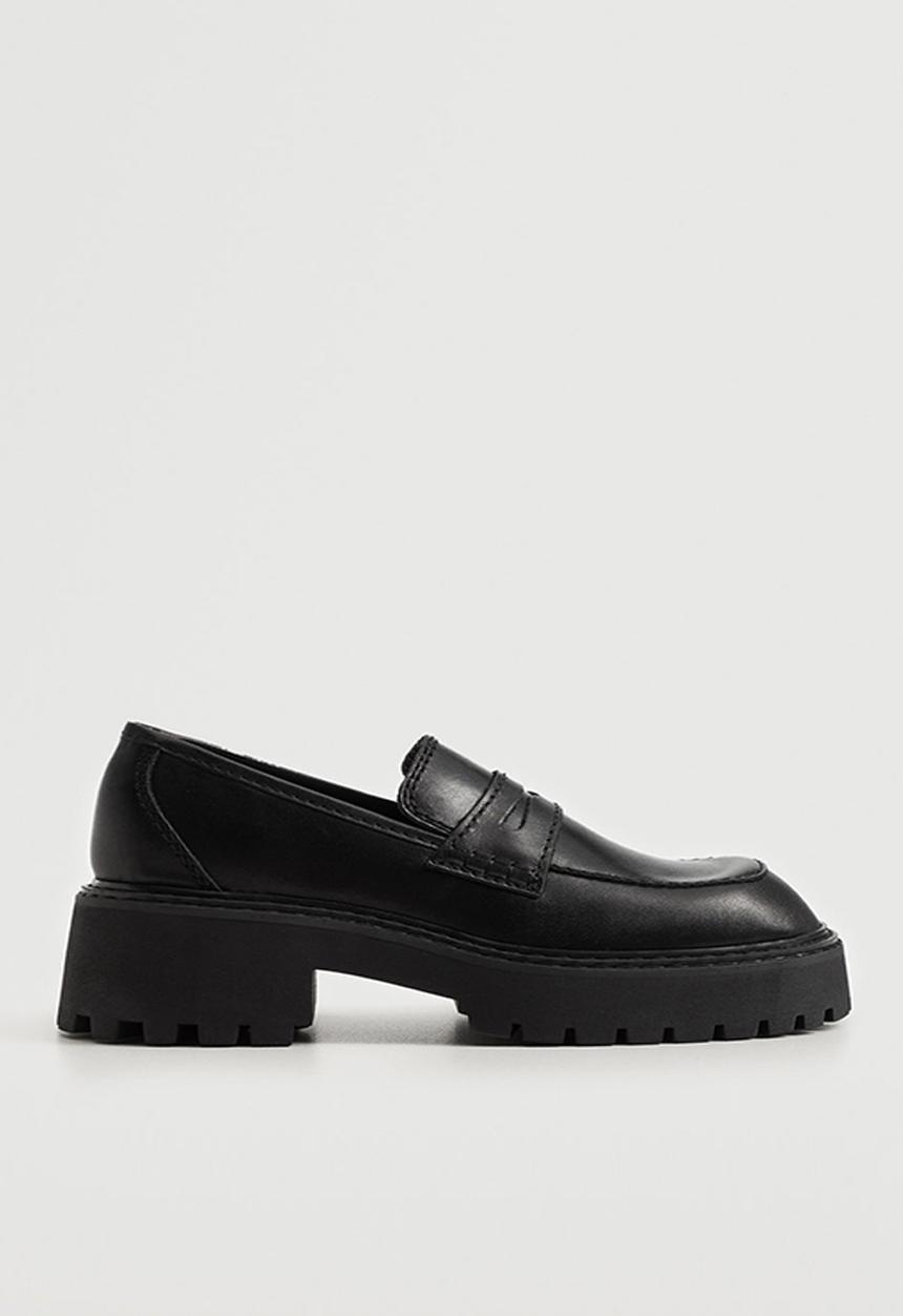 MANGO - Prieto leather track sole loafer - black