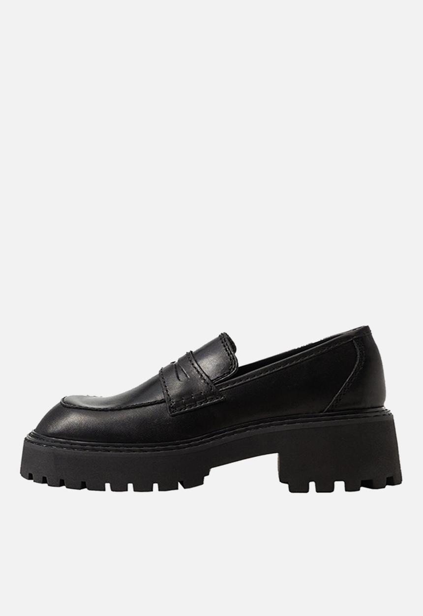 MANGO - Prieto leather track sole loafer - black