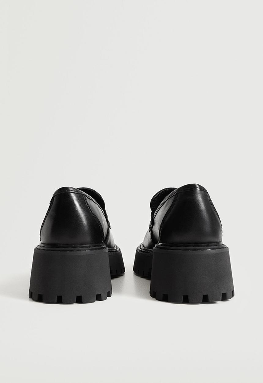 MANGO - Prieto leather track sole loafer - black