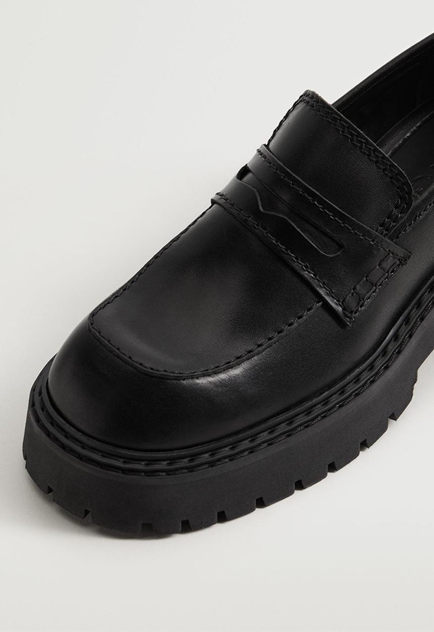 MANGO - Prieto leather track sole loafer - black