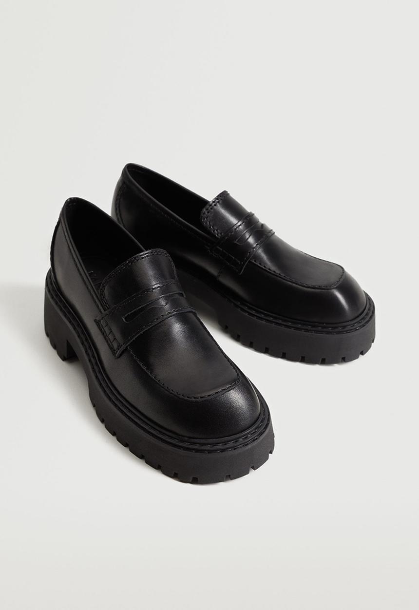 MANGO - Prieto leather track sole loafer - black