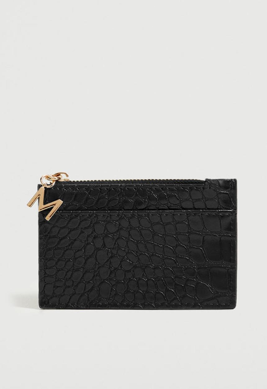 MANGO - Croc-effect card holder - black