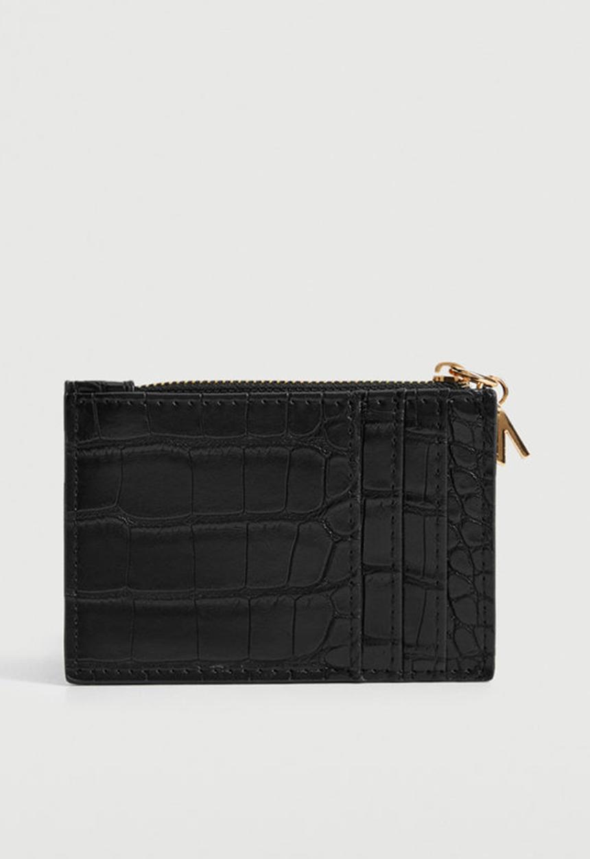 MANGO - Croc-effect card holder - black